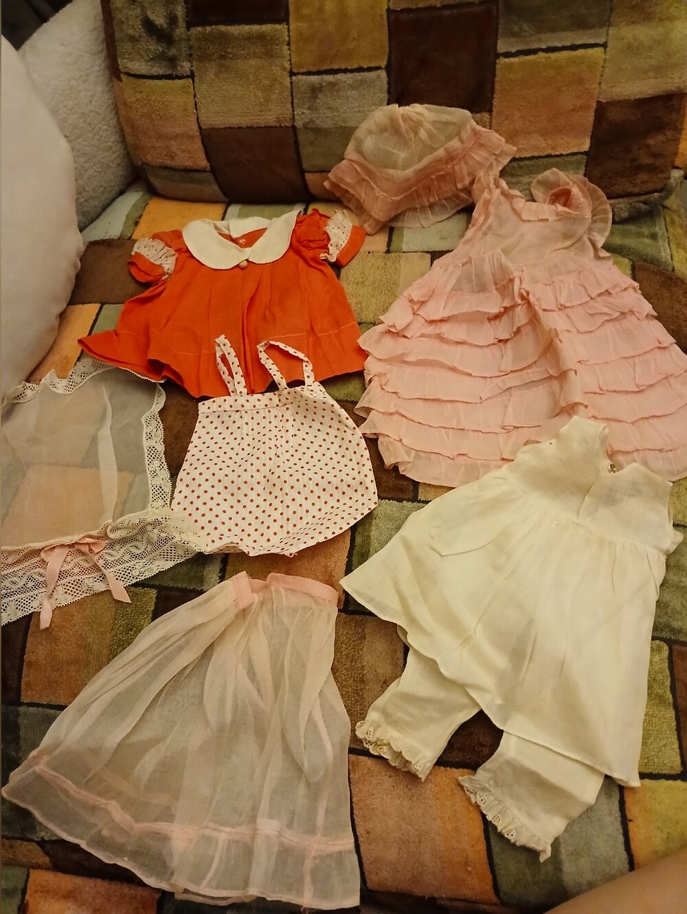 Vintage Doll Clothes Lot - Orange, Pink, Cream Pieces